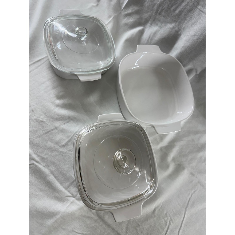 Corning Ware French White Casserole Dish Set 5 Piece Square Bakeware Lids on